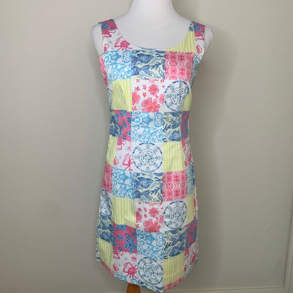 Kaeli Smith Sheath Dress Sz 2 Patchwork Sea Life - Picture 1 of 11